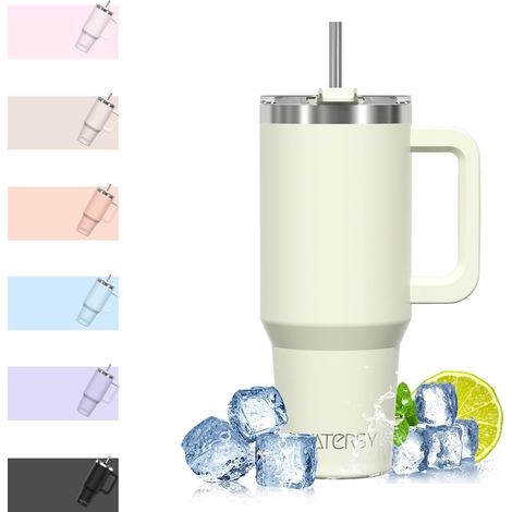 900ml Insulated Mug with Straw and Handle, 30oz Double Stainless Steel White Insulated Travel Mug, Leak-Proof, Coffee Cup to Go, for Car, Office, Travel (1/5)