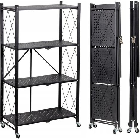 Estantería de cocina plegable con ruedas - 4 estantes, estilo loft, móvil, duradera (1/5)