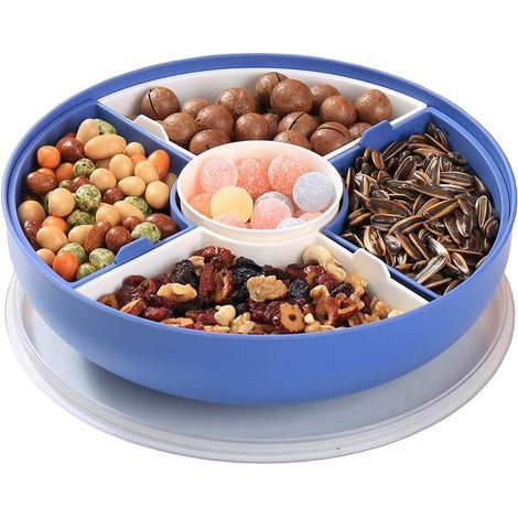 1 Plateau de service compartimenté avec couvercle, plastique résistant, 5 sections, pour fruits, noix, bonbons, fêtes (1/5)