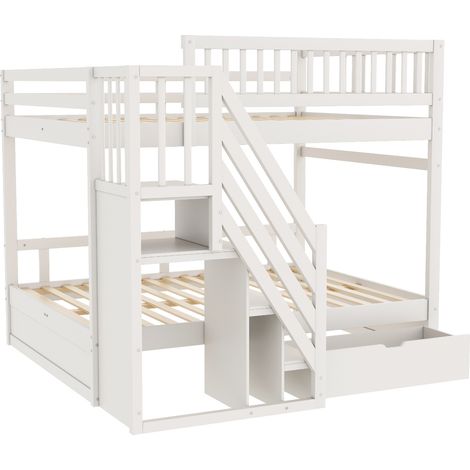 Letto a castello 140x200 cm in legno con scala contenitore e cassetti bianco MODENUIT (1/5)