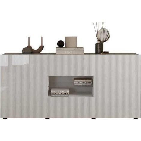 Buffet AUCUNE RICCIONE Blanc laqué brillant L181 x P42 x H84 cm 2 portes 2 tiroirs (1/5)