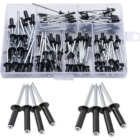 Kit di rivetti ciechi in alluminio nero da 120 pezzi, rivetti ciechi in alluminio, rivetti ciechi M2.4/M3.0/M3.2/M4, kit di assortimento per mobili.