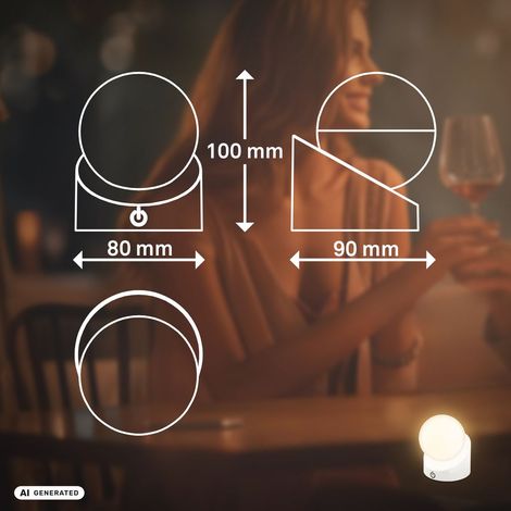 Briloner Sora Mini LED Lampe de table sans fil IP54, Set de 2, à intensité variable, tactile, sans fil, protection contre les éclaboussures et la poussière, blanc, 10 x 8 x 9 cm