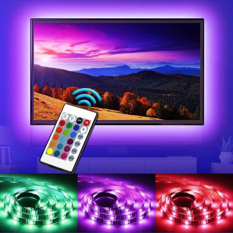 Striscia Led per tv lcd 3 metri con alimentazione usb RGB 16 colori strip adesiva con telecomando cambia colore retroilluminazione monitor tv 4530 (1/4)