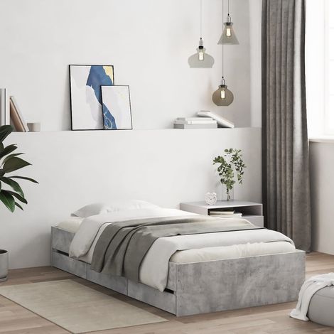 Cadre de lit avec tiroirs sans matelas gris béton 75x190 cm (1/5)
