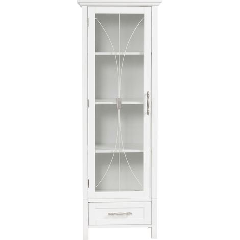 Teamson Home Delaney Bagno in legno autoportante alto e sottile in lino armadietto Tower bianco 7961 con anta in vetro (1/6)