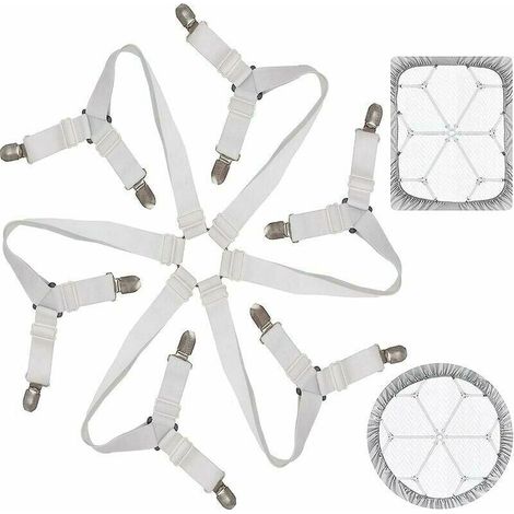 Fitted sheet fastener, adjustable fitted sheet, 3-way elastic fitted sheet fastener, 6-sided fitted sheet fastening straps, fitted sheet fasteners, sofa cushion, mattress, white (1/5)