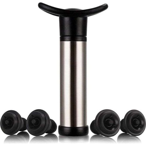 Pompe à vin Pompe à vide en acier inoxydable Wine Saver Utilisée pour la conservation du vin, la pompe à vin est utilisée pour éliminer l'air et la conservation du vin sous vide, avec 4 bouchons (1/5)