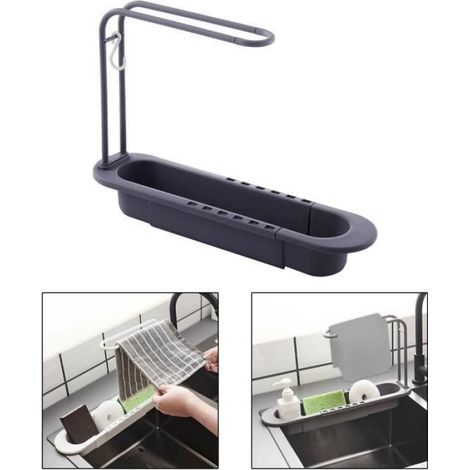 Support de rangement pour évier - - Extensible - Noir - Plastique - 1 bac (1/4)