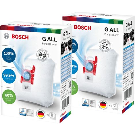 Bosch – Lot de 8 sacs aspirateur microfibre Type G – Compatible Siemens – Jusqu'à 60% de puissance d'aspiration en plus