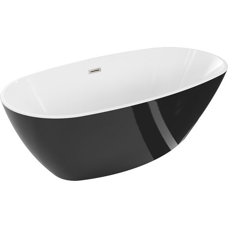 Mexen Eris vasca da bagno indipendente 180 x 80 cm, bianca/nera, troppopieno nichel spazzolato - 53441808075-97 (1/5)