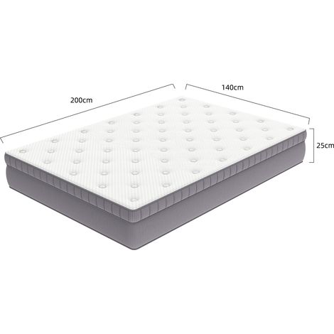 Matelas 140x200 épaisseur 25cm mousse confort,matelas à ressorts encastrés 7 zones ergonomique certifié OEKO-TEX.