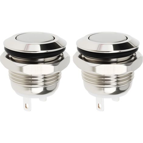Lot de 2 Interrupteurs à Bouton‑Poussoir Momentané spst no 12 v ip67 Acier Inoxydable 12 mm pour Montage sur Panneau Tête Plate 2 Broches (1/5)