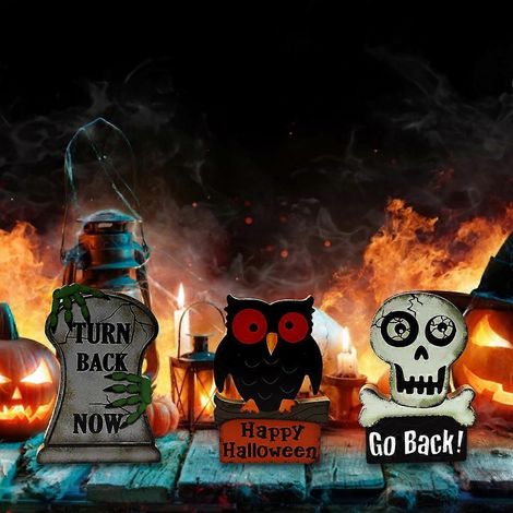 Set mit 3 Halloween-Friedhofsdekorationen: zerrissene Grabsteine aus Holz, gruselige Dekorationen für Spukhaus und Garten. (1/3)