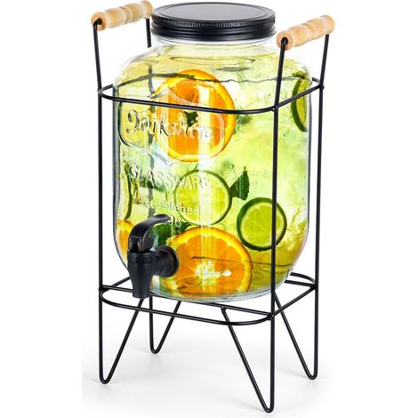 Glasgetränke, großes Spenderglas aus Glas mit Zapfhahn und Ständer, 4,2 l (1/5)