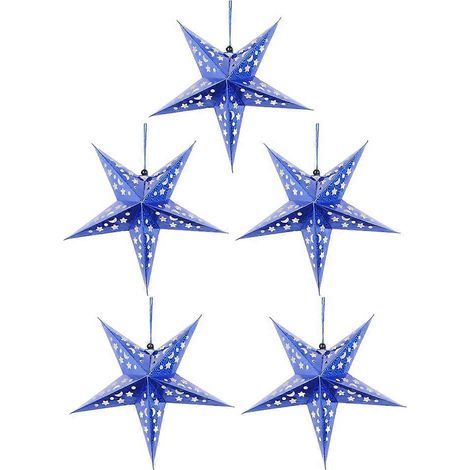 Lot de 5 abat-jour en papier brillant de 30 cm en forme d'étoile, pentagramme, décoration suspendue pour plafond, fête, maison, mariage, Noël-Blue