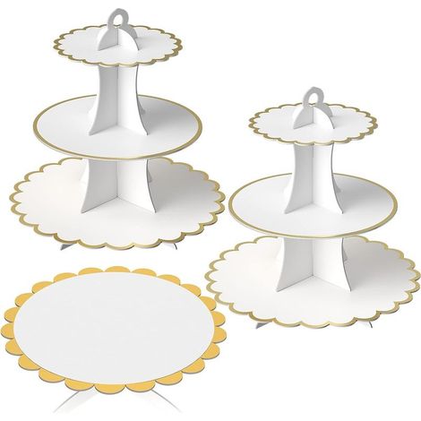 Lot de 3 présentoirs à gâteau en carton noir Présentoir à gâteau à 3 niveaux Support de service à 1 niveau réutilisable (blanc)-Fei Yu (1/5)