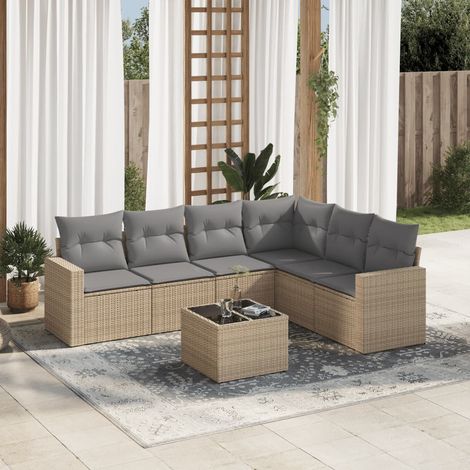 Set sofás de jardín 7 piezas y cojines ratán sintético beige vidaXL (1/3)