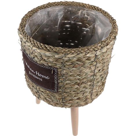 Support de Sol pour Plantes en Panier Tressé Naturel, Petit Modèle Ø26 CM, Hauteur Totale 35 CM, Jardinière D’Extérieur Légère et Stable, Panier à Fleurs pour Balcon et Intérieur (1/5)