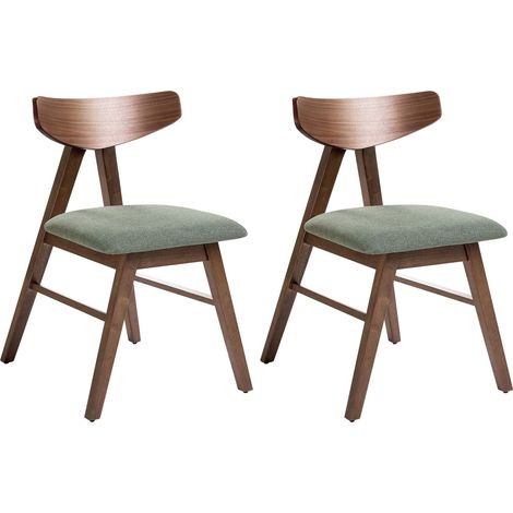 Lot de 2 Chaises de Salle à Manger en Polyester Assise Rembourré Cadre en Bois d'Hévéa Meuble de Cuisine Marron et Vert Lacota (1/5)