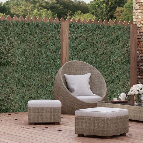 Set di 4 siepi artificiali di edera elastica, foglie in vimini di poliestere da parete, 200 x 100 cm, verde.