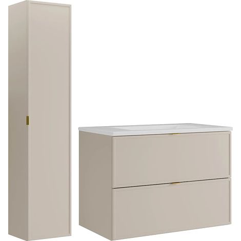 Meuble de salle de bain suspendu avec vasque à encastrer et colonne - Beige - 80 cm - ONDIL (1/5)