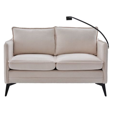 Sofá recto, sofá de 2 plazas con bolsillo lateral y soporte para teléfono regulable, de felpa (chenilla), beige (1/5)