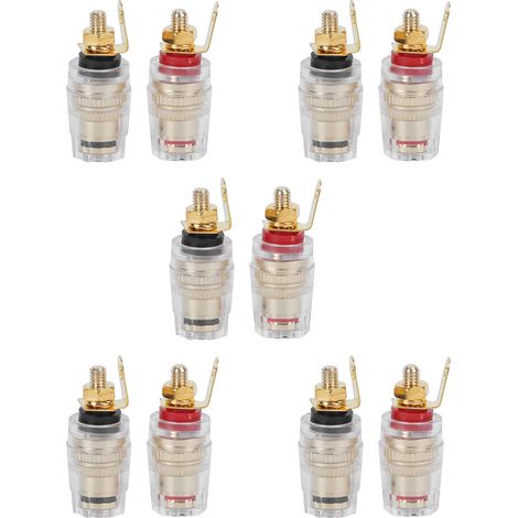 Lot de 10 Connecteurs Enceinte Banane Dorés, Bornes Amplificateur Jack à Souder, Prises Haut-Parleur Laiton, Terminaux Vis Métal pour Chaîne Hi-Fi (1/5)