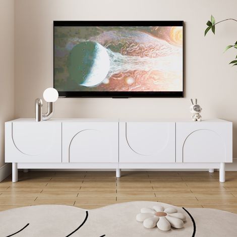 Mueble TV 170x30x39 cm blanco y negro, tablero de partículas con 3 puertas (1/5)