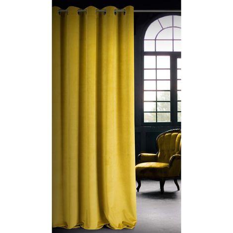 Eurofirany ria Oscurante, Occhielli-1 pz, Tenda Extra Lunga, Elegante, Tinta Unita, Soggiorno, Camera da Letto, Densità 290 g/m², Poliestere, Giallo Senape, 140x250 cm (1/4)