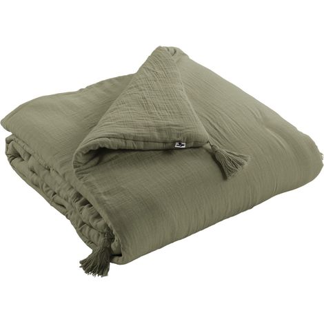 Bout de lit édredon Gaze de Coton 90x200 GAIA coloris Romarin