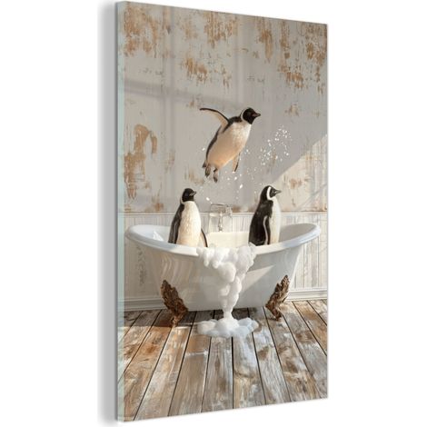 TABLEAU EN PLEXIGLAS Vintage - Pingouin - Baignoire - Mousse Décoration Chambre 40x60 (1/5)