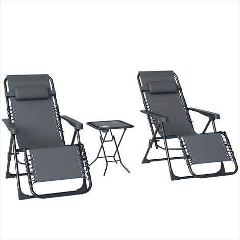 Transat pliable et inclinable avec table d'appoint gris Textilène (1/5)
