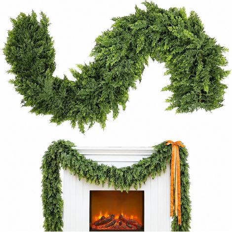 Guirlande de cyprès artificiel de Noël, feuillage de cèdre réaliste, fil de fer flexible, décoration de Noël intérieure et extérieure (1/5)
