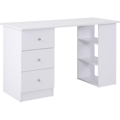 Bureau informatique multimédia multi-rangements 3 tiroirs 2 étagères 120L x 49l x 72H cm blanc (1/4)