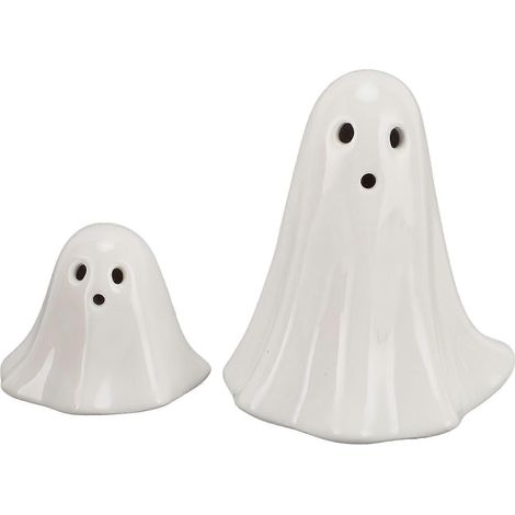 Lot de 2 veilleuses fantômes, figurines fantômes lumineuses en céramique, mignonnes et amusantes, pour la décoration de la maison pendant les fêtes. (1/4)