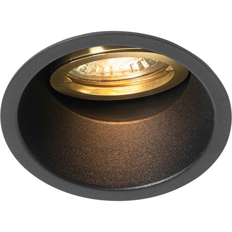 Qazqa – Spot encastrable noir et or 1 lumière – Ø 8.8 cm – Aluminium orientable – Compatible GU10 – Éclairage intérieur pour salon, chambre, cuisine
