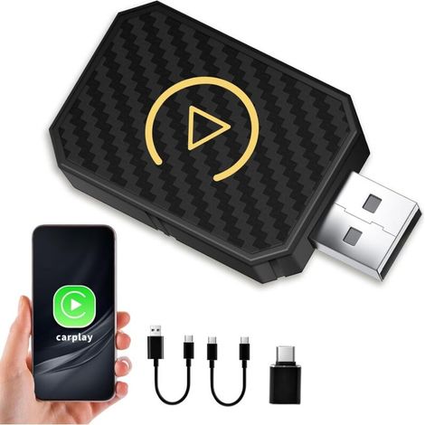 Kabelloser CarPlay-Adapter, wandelt kabelgebundenes CarPlay in kabelloses CarPlay um, kompatibel mit 99 % aller Fahrzeuge ab Baujahr 2016, einfache CarPlay-Verbindung (1/4)