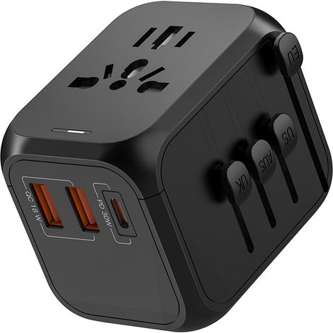 Adaptateur de voyage universel avec PD20W, 2 ports USB, 1 port USB-C, pour l'Allemagne, les États-Unis et l'Angleterre (1/4)