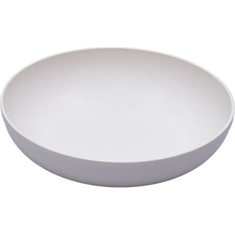 Assiette plate ronde et profonde beige, en paille de blé, en polypropylène (PP), idéale pour servir des fruits et des sauces. (1/5)