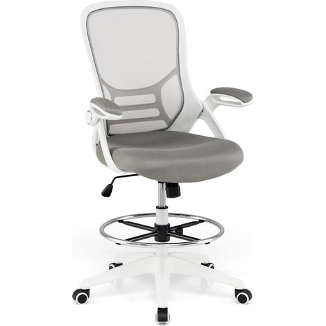 COSTWAY Ergonomic Mid-Back Tall Drafting Chair Swivel Task Chair-White (1/5)