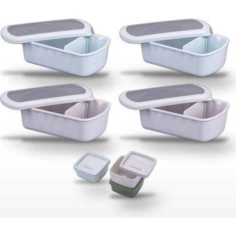 Lot Lunchbox Bleue et Beige 1L avec Set de 3 boîtes à sauce Fackelmann Storage (1/5)