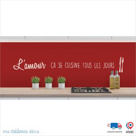 Crédence : L'AMOUR ÇA SE CUISINE 2 - Couleur Rouge carmin - Alu composite - 120 - 60 (1/3)