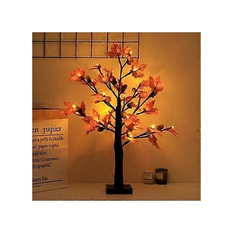 Herbstlicher Ahornbaum mit batteriebetriebenen, leuchtenden künstlichen Kürbissen und Eichel für die Herbst- und Erntedanktafel – Dekoration für Zuhause und Zuhause