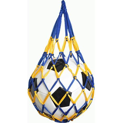 1 Stück Tragbare Hängeaufbewahrungstasche für Sportbälle, Basketballnetz, Netzhalter für Volleyball, Organizer für Fitnessstudio und Reisen, blau-gelbe Netztasche im Boho-Stil (1/5)