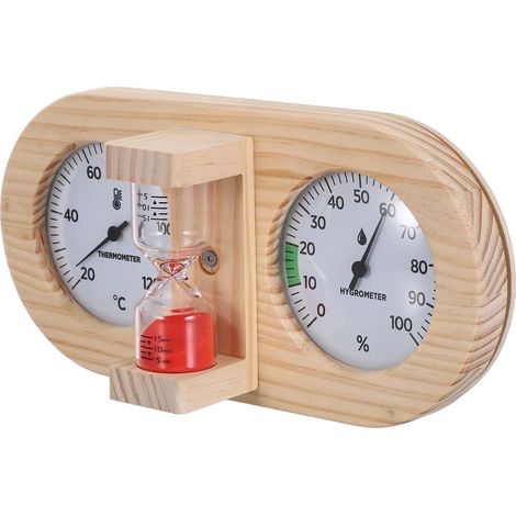 Thermomètre-Hygromètre en Bois pour Sauna avec Double Cadran Sablier Mécanique 15 Hygromètre Précis Accessoires Sauna et Spa Contrôle Température Usage Domestique et Hôtelier (1/5)