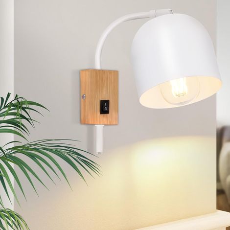 GBLY Lámpara de pared de madera con interruptor Apliques - Lámpara de pared vintage Interior Blanco Metal E27 330°Rotatoria Lámpara de pared para habitación infantil Salón Sin bombilla (1/5)
