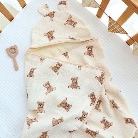 Baby-Bademantel und Handtuchset – Niedlicher Babybademantel mit Kapuze im Cartoon-Stil – Neugeborenenbademantel, der aus seiner Badetasche kommt – Teddybär (1 Stück)