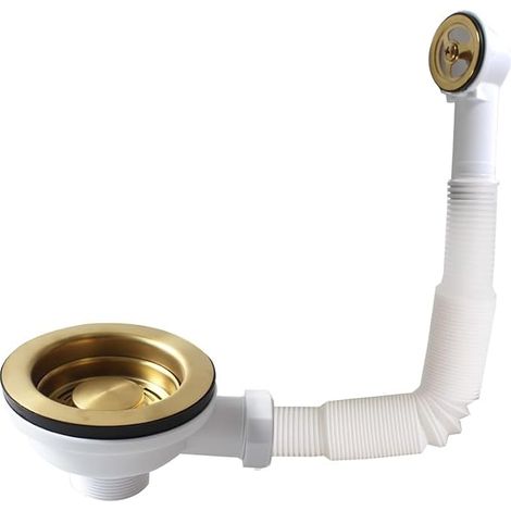 Égouttoir évier de cuisine en acier inoxydable 304, couleur or PVD, surface brossée, 114 mm avec trop-plein, filetage G1 1/2" pour éviers en quartz et marbre (1/5)