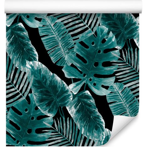 Carta da parati con foglie di palma, frutto della passione e monstera per soggiorno e camera da letto, 50x1000 cm. (1/5)